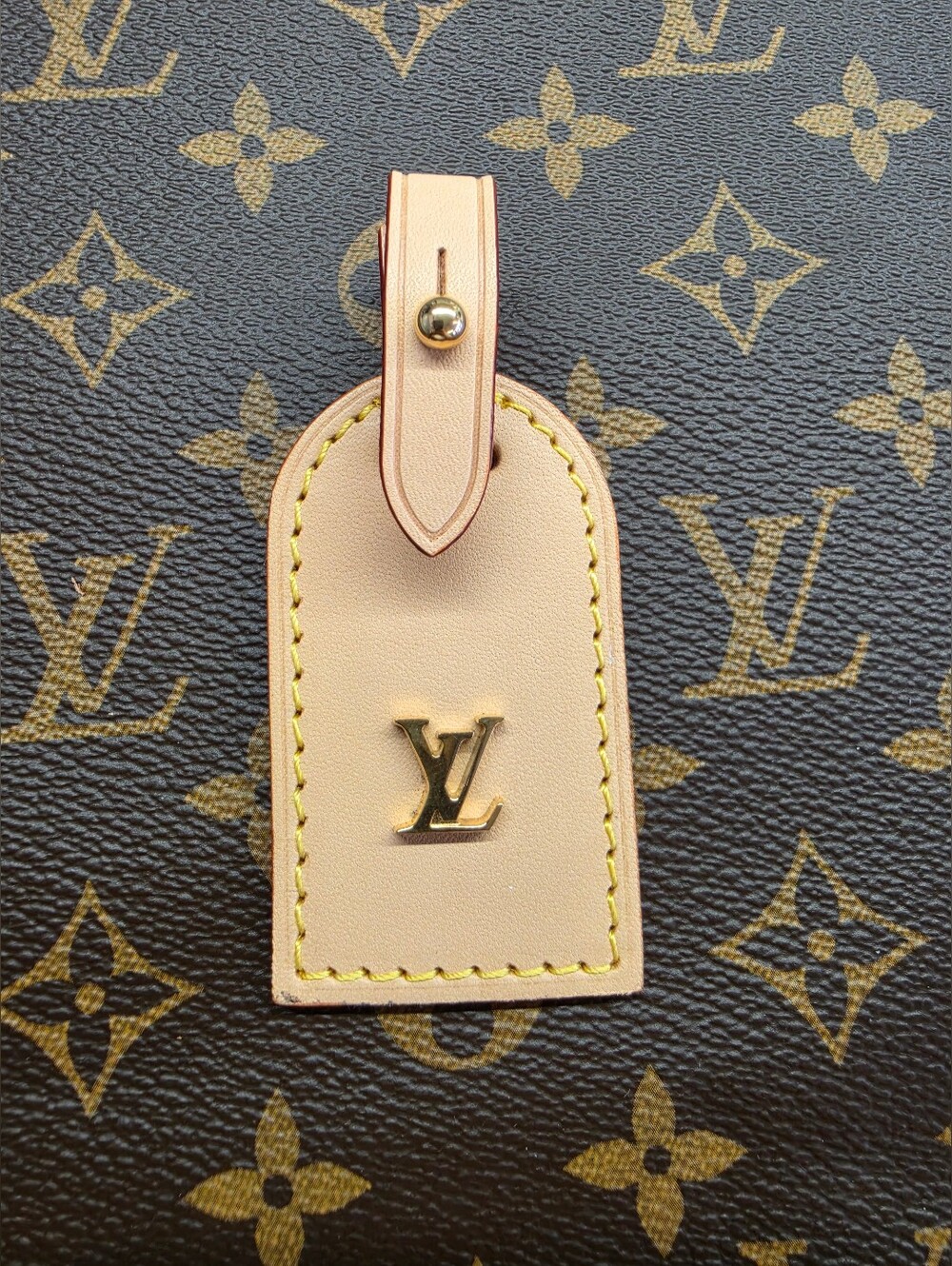 Louis Vuitton Beige Name Luggage Tag with Gold LV Emblem